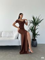 Kadın Dalgıç Kumaş Kayık Yaka Ve Dekolte Detaylı Elbise - Görsel 3