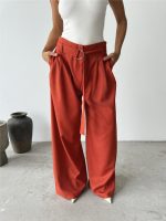 PALAZZO PANTOLON KUMAŞ KEMER DETAYLI - Kiremit - Görsel 3