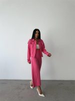 KETEN PÜSKÜL DETAYLI GÖMLEK-PANTOLON TAKIM - Fuşya - Görsel 3