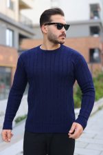 Erkek örgü Desen Bisiklet Yaka Kazak - Görsel 3