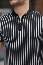 Erkek çizgili Fermuar Yakalı Kısa Kollu Tişört - Görsel 3