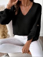 Kadın Uzun Kollu V Yakalı Düğmeli Triko Bluz - Görsel 3