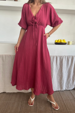 V YAKA DÖKÜMLÜ ELBİSE - Pembe - Görsel 3