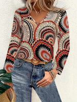 Kadın Uzun Kollu V Yakalı Desenli Süprem Bluz - Görsel 3