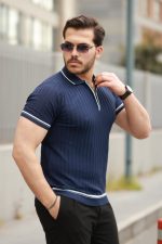 Erkek Fermuarlı Yakalı Kısa Kollu T-shirt - Görsel 2