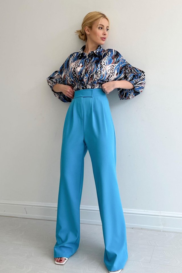 d2e0003f2ddd0a280b9c Beli Lastikli Saten Gömlek - Mavi - Görsel 1