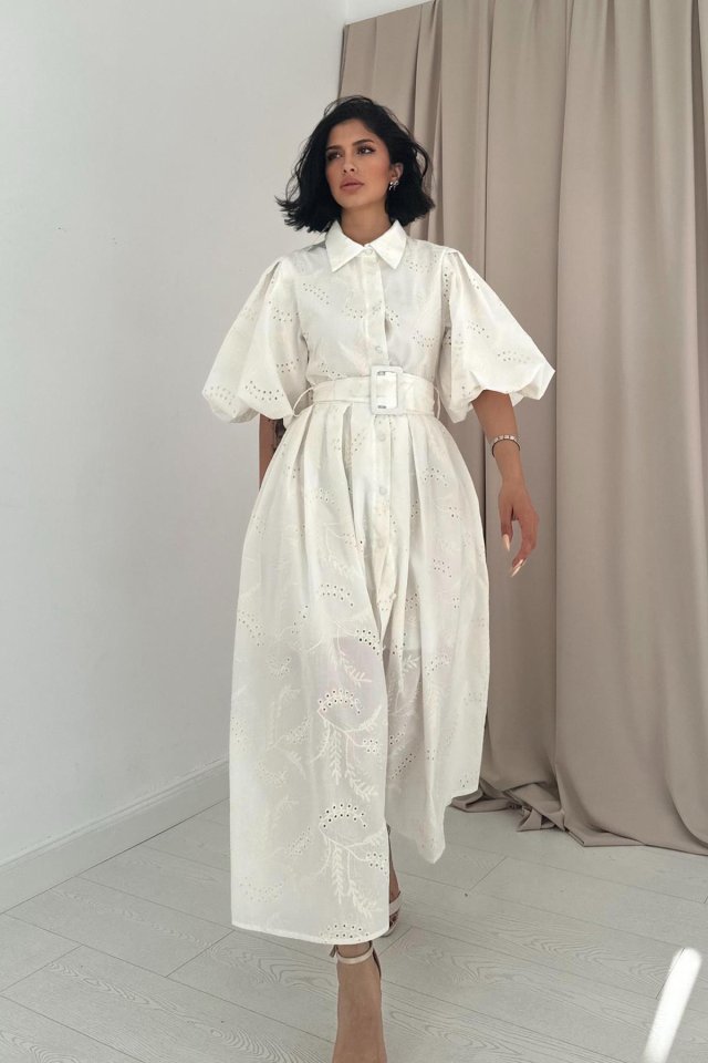 d30d33da955349d4d252 Ekru Pileli Balkon Elbise - Görsel 1