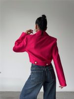 ARKASI İNCİ DÜĞME DETAYLI CROP CEKET - Fuşya - Görsel 3