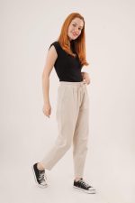 Cepli Belden Bağlamalı Paça Detaylı Krem Pantolon - Görsel 2