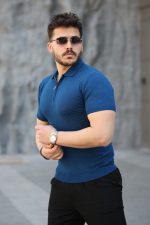 Erkek Viskon Kumaş Polo Yaka Desenli Tişört