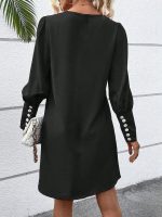 Kadın Uzun Kollu V Yakalı Kısa Ithal Krep Elbise - Görsel 2