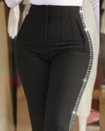 Kadın Yüksek Bel Yanlardan Taş Detaylı Ithal Krep Pantolon - Görsel 2