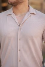 Erkek Ottoman Kumaş Apaj Yaka Kısa Kollu Gömlek - Görsel 3