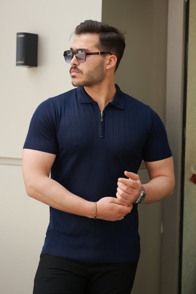 d4de6688d3569e4bdab36dc63321b2a4 Erkek Fermuar Yakalı Kısa Kollu Tişört - Görsel 1