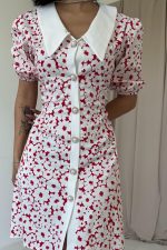 Fuşya Önlük Yakalı Poplin Elbise - Görsel 3