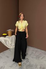 Siyah Paçası Fırfırlı Keten Pantolon - Görsel 2