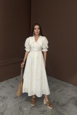 Bej Bebe Yaka Balon Kollu Brode Elbise - Görsel 2