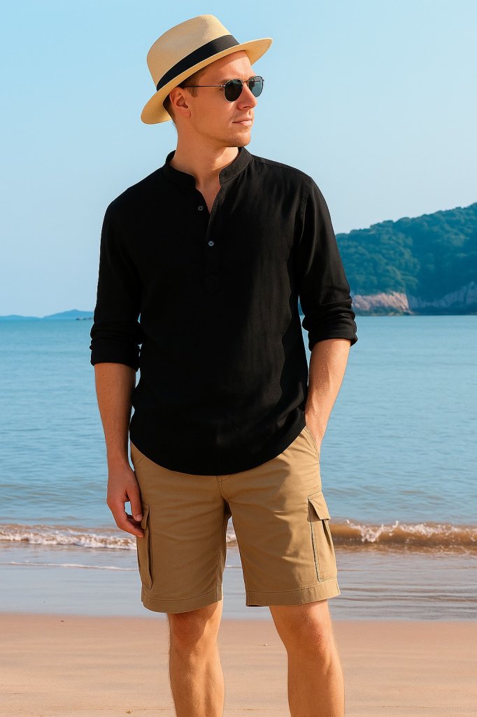 d59a15a885c1b19473dd Erkek Uzun Kollu Hakim Yaka Düğmeli Erkek Müslim Gömlek - Görsel 1