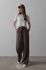 Beli Lastikli Bol Paça Pantolon - Kahve - Görsel 3