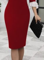 Kadın Truvakar Kollu Fiyonk Yakalı Midi Ithal Krep Elbise - Görsel 3