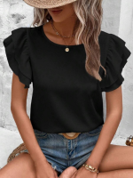 Bisiklet Yaka Kolları Volanlı İthal Krep Bluz - Görsel 3