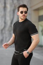 Erkek Jakarlı Ribanalı Kısa Kollu T-shirt - Görsel 2