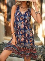 Kadın Askılı V Yakalı Fırfırlı Desenli Süprem Kısa Elbise - Görsel 3