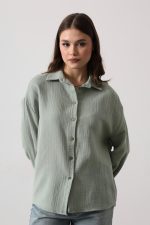 Müslin Uzun Kol Gömlek - Haki - Görsel 2