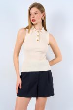 Patlı Düğmeli Triko Atlet - Beyaz Kayısı - Görsel 3