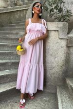 Etek Ucu Brode Nakışlı Boyundan Bağlamalı Elbise 2881 - Görsel 3