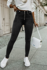 Kadın Fermuar Detay Yüksek Kemerli Kot Pantolon - Görsel 3