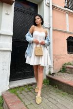 Beyaz Askılı Fisto Mini Elbise - Görsel 2