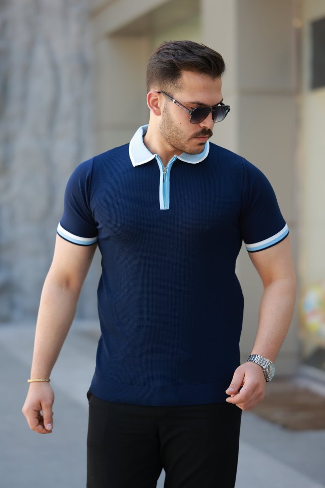 d87d9ce78e2dbddeb6e7c23c8cf736ec Erkek Renkli Yaka Kısa Kollu Tişört - Görsel 1