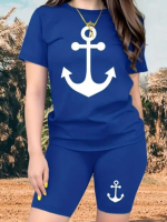 Kadın Kısa Kollu çapa Baskılı Viskon Ikili Takım - Görsel 2