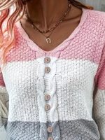 Kadın Uzun Kollu V Yakalı önden Düğmeli çok Renkli Bluz - Görsel 3