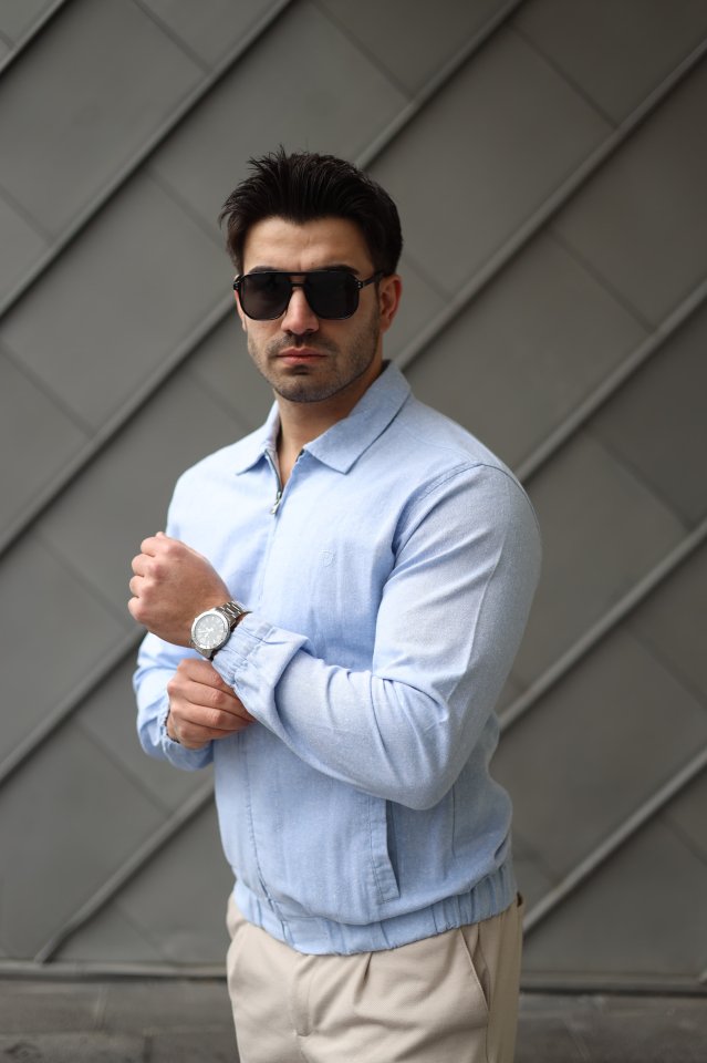 d9508221d6e5066b484dfc40cd59138e Erkek Pamuklu Keten Kumaş Ceket - Görsel 1