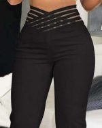 Kadın Yüksek Bel çapraz şerit Detaylı Ithal Krep Pantolon - Görsel 2