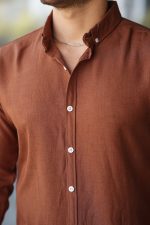 Erkek Uzun Kollu Regular Sofya Keten Gömlek - Görsel 3