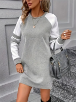 Kadın Uzun Kollu Bisiklet Yaka şardonlu üç Iplik Kısa Elbise - Görsel 2