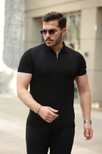 Erkek Fermuar Yakalı Kısa Kollu Tişört