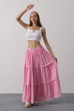 Dantel Detaylı Etek - Pembe - Görsel 2