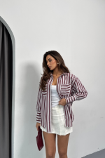 ÇİZGİLİ GÖMLEK - Bordo - Görsel 2