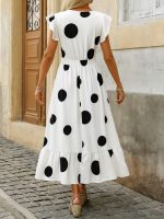 Kadın Kısa Kollu Kruvaze Yakalı Fırfırlı Süprem Elbise - Görsel 3