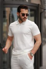 Erkek Yakalı Fermuarlı T-shirt Pantolon Ikili Rahat Takım - Görsel 3