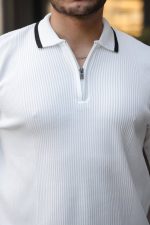 Erkek Yakaları çizgi Detaylı Selanik örme Triko - Görsel 3