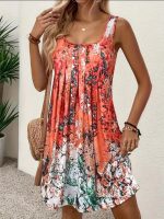 Kadın Sıfır Kollu Kare Yaka önden Pileli Salaş Süprem Elbise