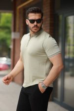 Erkek Fermuarlı Yaka Kısa Kollu Tişört - Görsel 2