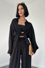Siyah Alice Gömlek Ve Bol Kesim Pantolon Takım - Görsel 2