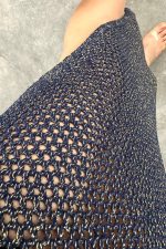 Simli Ajurlu Uzun Elbise - Lacivert-Sarı - Görsel 3