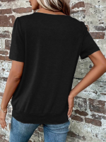 Kadın Kısa Kollu Yuvarlak Yaka önden Pileli Salaş Viskon Bluz - Görsel 2